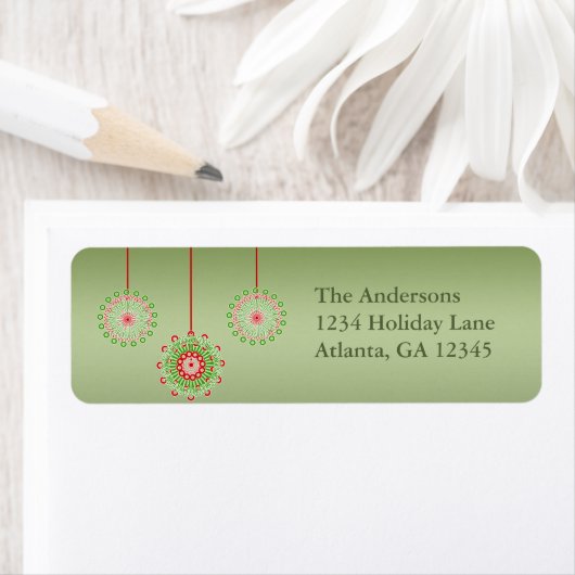 Roze en groene Ornamenten voor kerstgroen Etiket (Insitu)