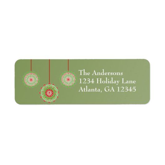 Roze en groene Ornamenten voor kerstgroen Etiket (Voorkant)