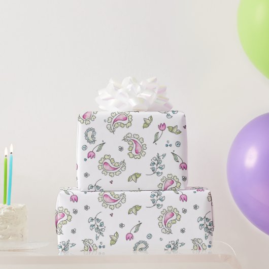 Roze en groene Paisl en waterverf Wrapping Paper Cadeaupapier (Feestgeschenken)