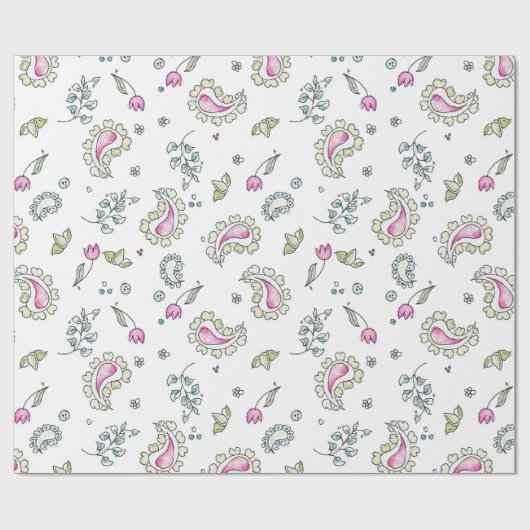 Roze en groene Paisl en waterverf Wrapping Paper Cadeaupapier (Vlak)
