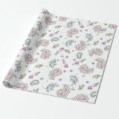 Roze en groene Paisl en waterverf Wrapping Paper Cadeaupapier (Uitgerold)