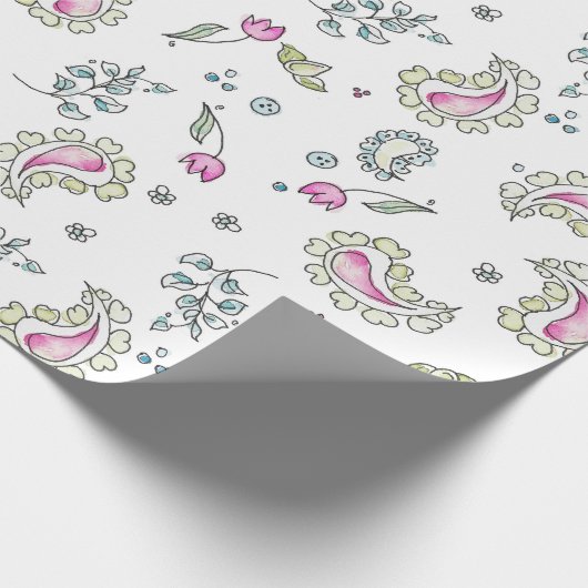 Roze en groene Paisl en waterverf Wrapping Paper Cadeaupapier (Hoek)