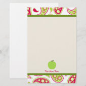 Roze en groene Paisley Apple Teacher Stationery Briefpapier (Voorkant / Achterkant)