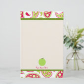 Roze en groene Paisley Apple Teacher Stationery Briefpapier (Staand voorkant)