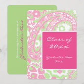 Roze en Groene Paisley Graduation Party Kaart (Voorkant / Achterkant)