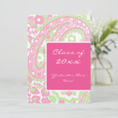 Roze en Groene Paisley Graduation Party Kaart (Staand voorkant)
