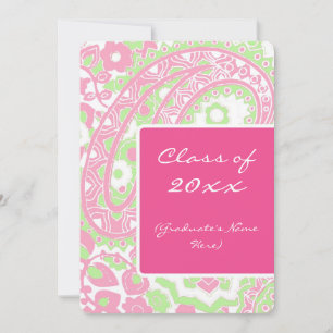 Roze en Groene Paisley Graduation Party Kaart