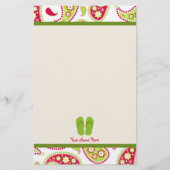 Roze en groene paisley, Groene Teenslippers — Stat Briefpapier (Voorkant)