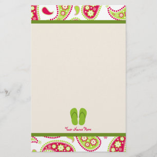 Roze en groene paisley, Groene Teenslippers — Stat Briefpapier