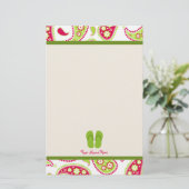 Roze en groene paisley, Groene Teenslippers — Stat Briefpapier (Staand voorkant)