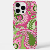 Roze en groene Paisley iPhone 16 hoesje (Achterkant)