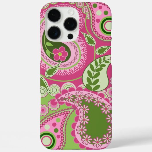 Roze en groene Paisley iPhone 16 hoesje (Achterkant)