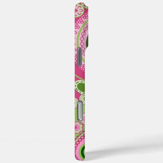 Roze en groene Paisley iPhone 16 hoesje (Achterkant / Rechts)