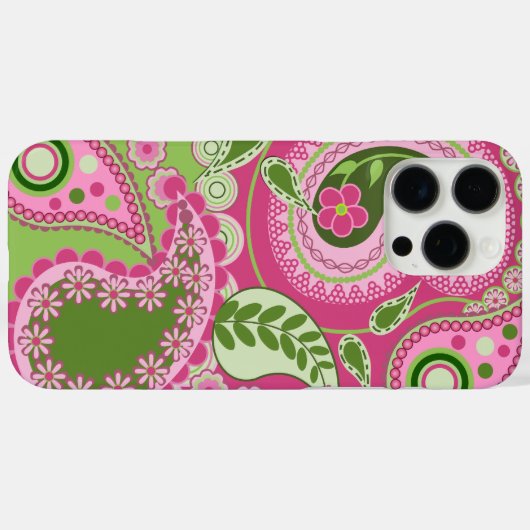 Roze en groene Paisley iPhone 16 hoesje (Achterkant (horizontaal))
