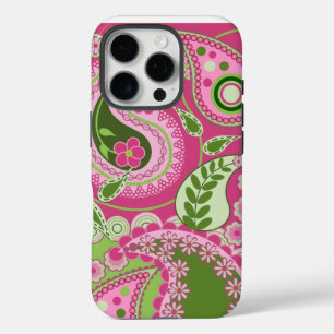 Roze en groene Paisley iPhone 16 hoesje