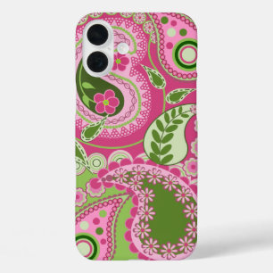 Roze en groene Paisley iPhone 16 hoesje