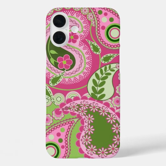 Roze en groene Paisley iPhone 16 hoesje (Achterkant)