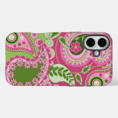 Roze en groene Paisley iPhone 16 hoesje (Achterkant (horizontaal))