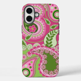 Roze en groene Paisley iPhone 16 hoesje
