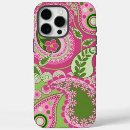 Roze en groene Paisley iPhone 16 hoesje