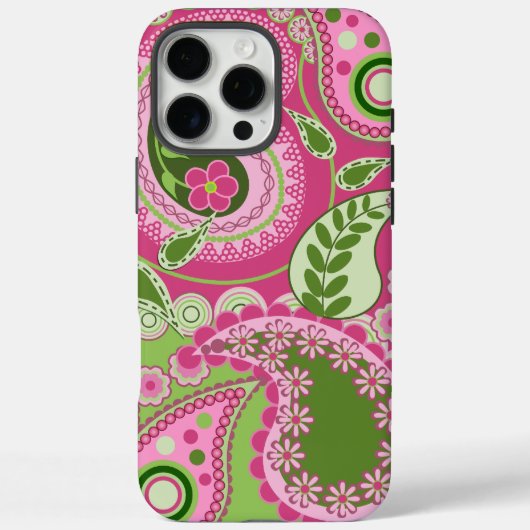 Roze en groene Paisley iPhone 16 hoesje (Achterkant)