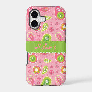 Roze en Groene Paisley iPhone Monogram Aangepast