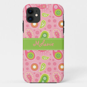 Roze en Groene Paisley iPhone Monogram Aangepast iPhone 11 Hoesje