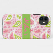 Roze en Groene Paisley iPhone Monogram Aangepast Case-Mate iPhone Case (Achterkant (horizontaal))