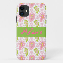 Roze en Groene Paisley iPhone Monogram Aangepast iPhone 11 Hoesje