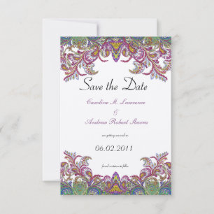 Roze en groene paisley pauw huwelijksfeest save the date