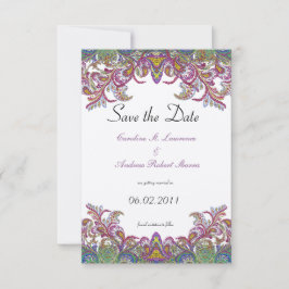 Roze en groene Paisley Peacock Wedding Save The Date