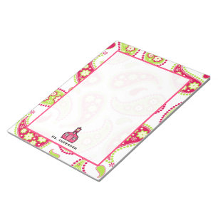 Roze en groene Paisley Teacher-laptop Notitieblok