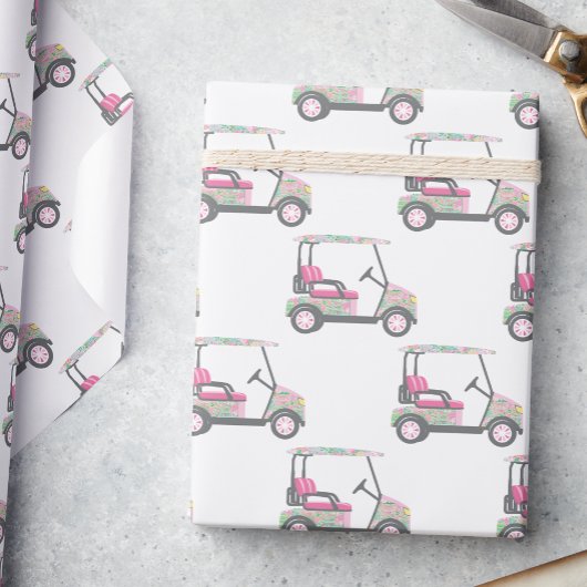 Roze en groene Palm Beach Golf Cart Cadeaupapier