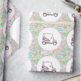 Roze en groene Palm Beach Golf Cart Cadeaupapier
