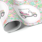Roze en groene Palm Beach Golf Cart Cadeaupapier (Rol Hoek)