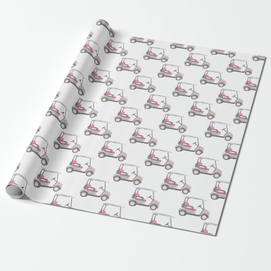 Roze en groene Palm Beach Golf Cart Cadeaupapier (Uitgerold)