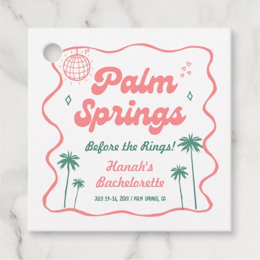 Roze en groene Palm Springs Bachelorette Bedankjes Labels (Voorkant)