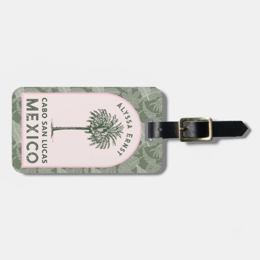 Roze en groene Palm Tree Travel Journal Bagagelabel (Voorkant horizontaal)