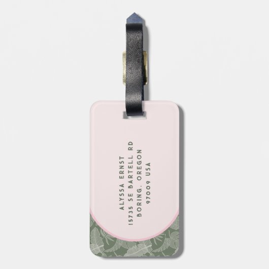 Roze en groene Palm Tree Travel Journal Bagagelabel (Achterkant verticaal)