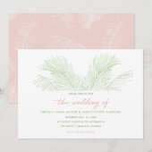 Roze en groene palmbladeren Tropisch strand bruilo Kaart (Voorkant / Achterkant)