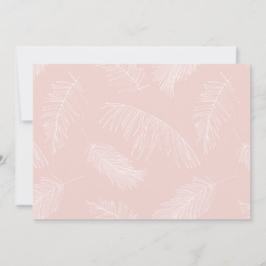 Roze en groene palmbladeren Tropisch strandhuwelij Kaart (Achterkant)