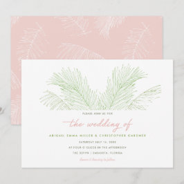 Roze en groene palmbladeren Tropisch strandhuwelij Kaart