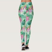 Roze en groene palmbomen tropisch patroon leggings (Achterkant)