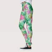 Roze en groene palmbomen tropisch patroon leggings (Links)
