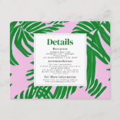 Roze en groene palmboom Moderne strand Wedding Informatiekaartje (Voorkant)
