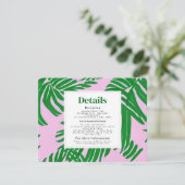 Roze en groene palmboom Moderne strand Wedding Informatiekaartje (Staand voorkant)