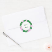 Roze en groene palmboom Moderne strand Wedding Ronde Sticker (Envelop)