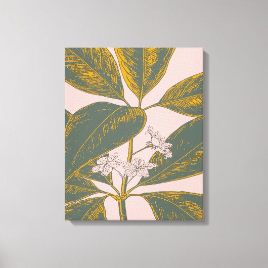 Roze en groene palmrond Botanische tekening Canvas Afdruk (Voorkant)