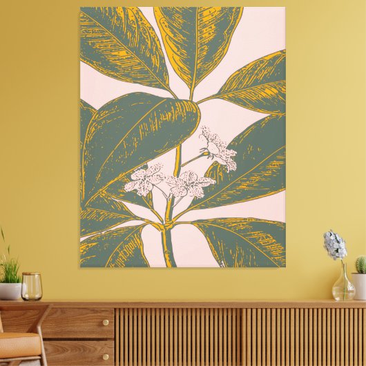 Roze en groene palmrond Botanische tekening Canvas Afdruk (Insitu (Woonkamer))