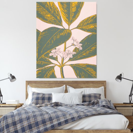 Roze en groene palmrond Botanische tekening Canvas Afdruk (Insitu (Slaapkamer))